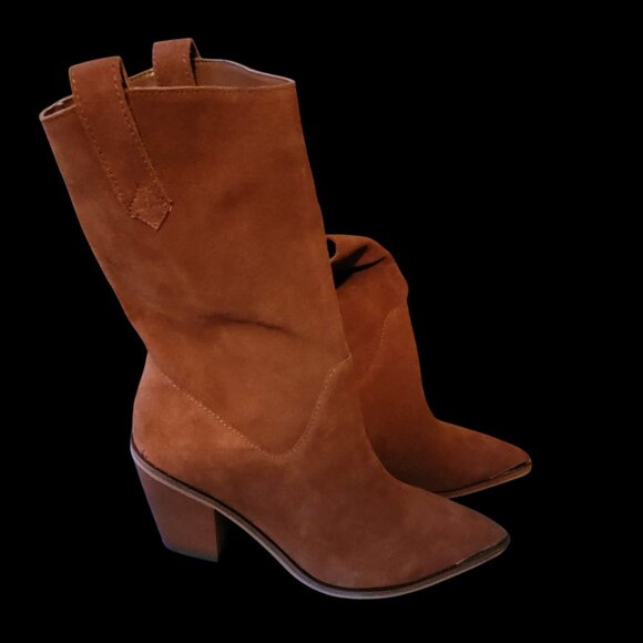 New Steve Madden Cowboy Calf Booties New no box Sz 7 Cognac Brown - Picture 1 of 4